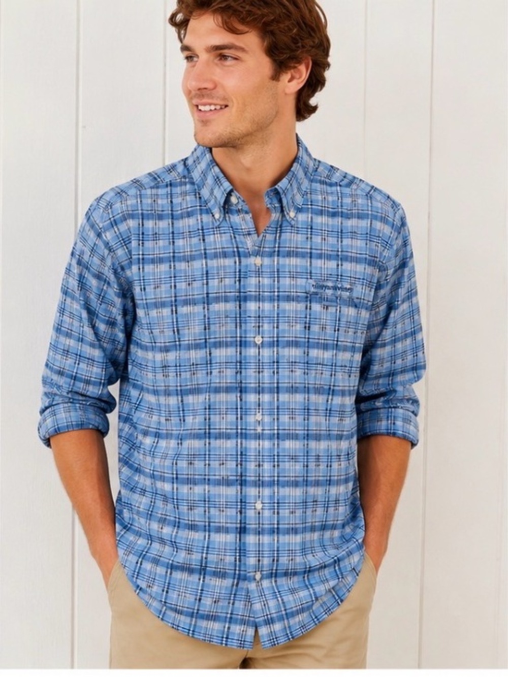 Vineyard Vines Light Blue Plaid Long-Sleeve Button-Down Shirt MEDIUM